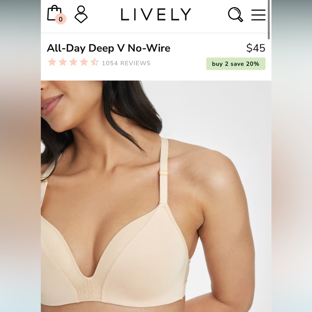 Lively No-Wire Bra, Size 38D, Toasted Almond